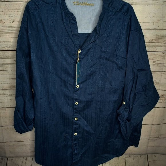 ROUNDTREE & YORKE CARIBBEAN MEN'S 2XB BIG MAN LINEN BLEND SHIRT - Picture 1 of 5